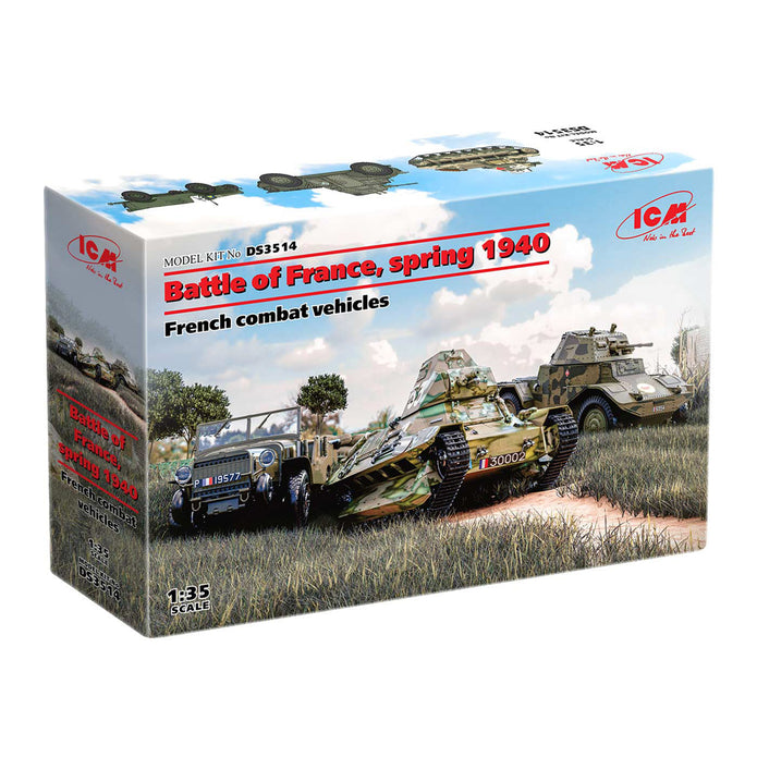 ICM DS3514 model kit 1:35 French combat vehicles Battle France1940 (3 kits box)