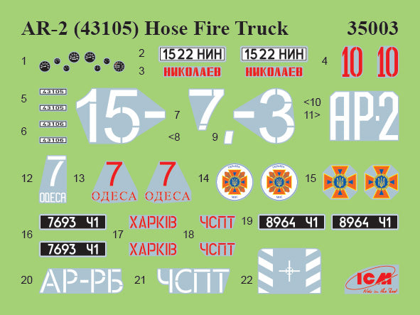 Fire trucks of Ukraine Scale 1:35 ICMDS3527 Plastic Model Truck Kit
