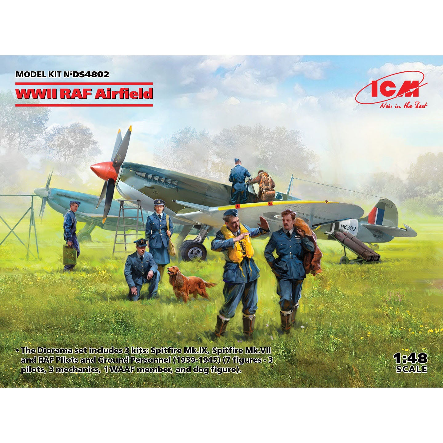 ICM DS4802 Plastic model aircraft kit  + figures Scale 1:48 WWII RAF Airfield