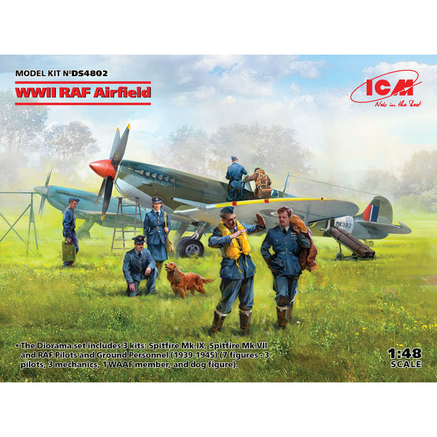 ICM DS4802 Plastic model aircraft kit  + figures Scale 1:48 WWII RAF Airfield