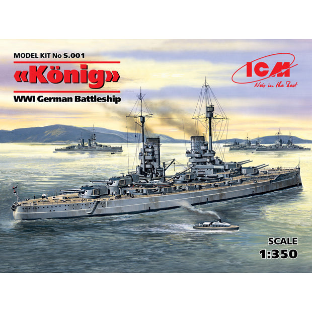 ICM S001 Plastic shipping model 1:350 Konig' WWI German battleship kit model