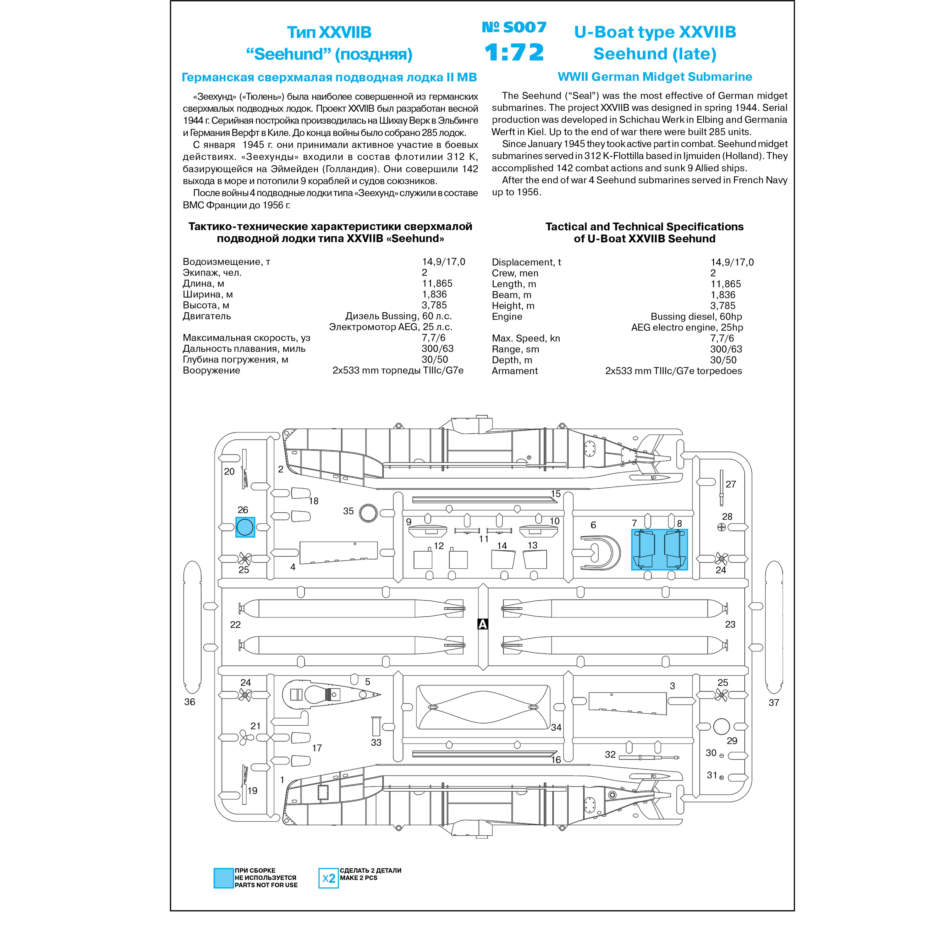 ICM S007 Plastic model submarines kit 1:72 U-Boat Type XXVII 