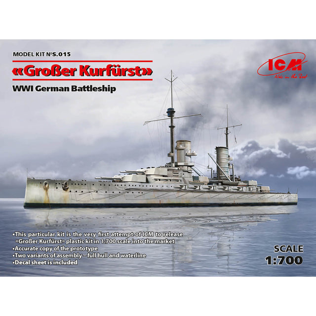 ICM S015 ship models plastic Scale 1:700 WWI German Battleship Grosser Kurfürst