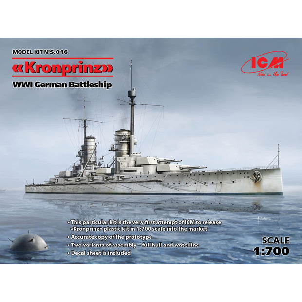 ICM S016 Plastic model ship kit Scale 1:700 German battleship "Crown Prince" WWI