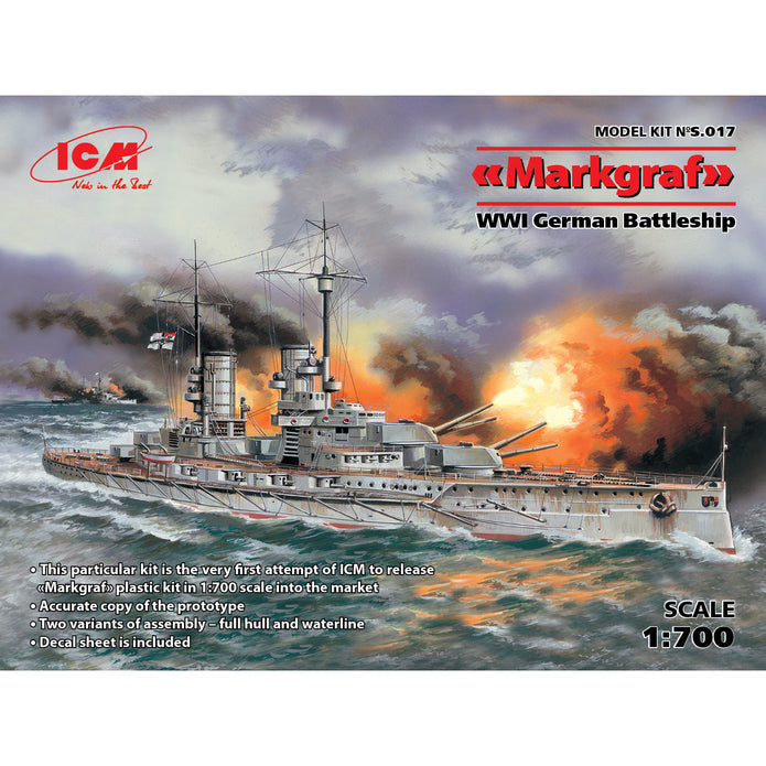 ICM S017 Plastic ship model kit Scale 1:700 German battleship "Markgraf", WWI