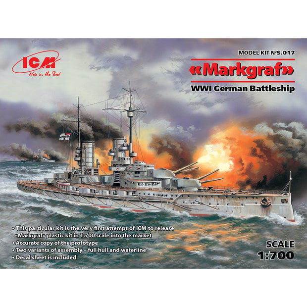 ICM S017 Plastic ship model kit Scale 1:700 German battleship "Markgraf", WWI