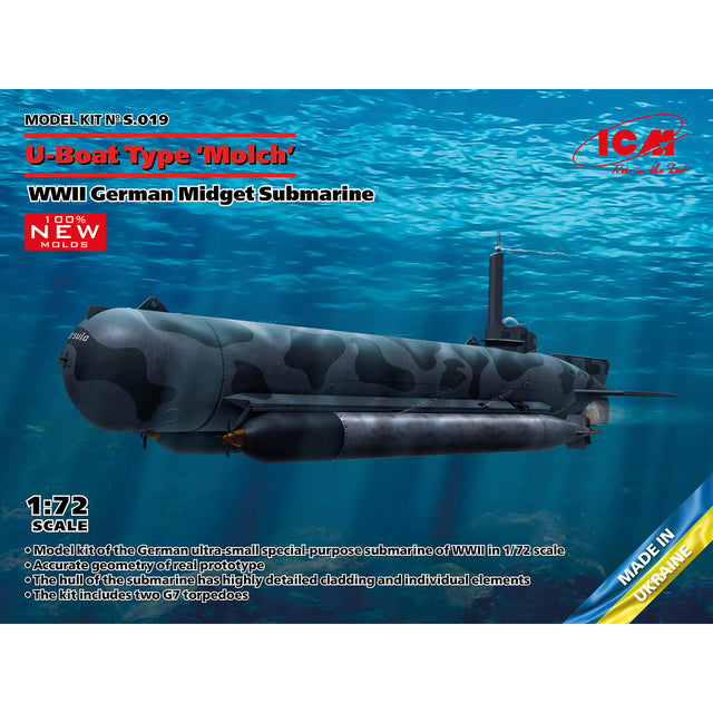 ICM S019 Scale model kit 1:72 U-Boat Type ‘Molch’ WWII German Midget Submarine