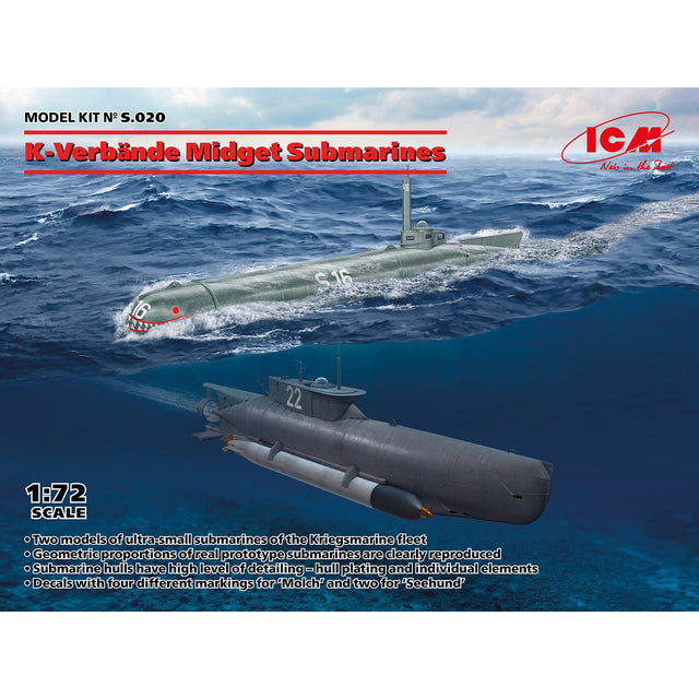 K-Verbände Midget Submarines Scale 1:72 Plastic Model Kit ICM S020