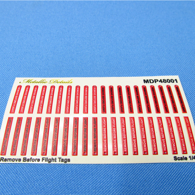 Remove before flight tags, Exterior Details (3D Decals) Scale 1:48 Metallic Details MDP48001 - For Aircraft Model Kits