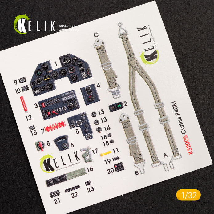 3D Decals Aircraft Curtiss P-40M interior (for Trumpeter model kit) Scale 1:32 KeliK K32005 USA (WW2)