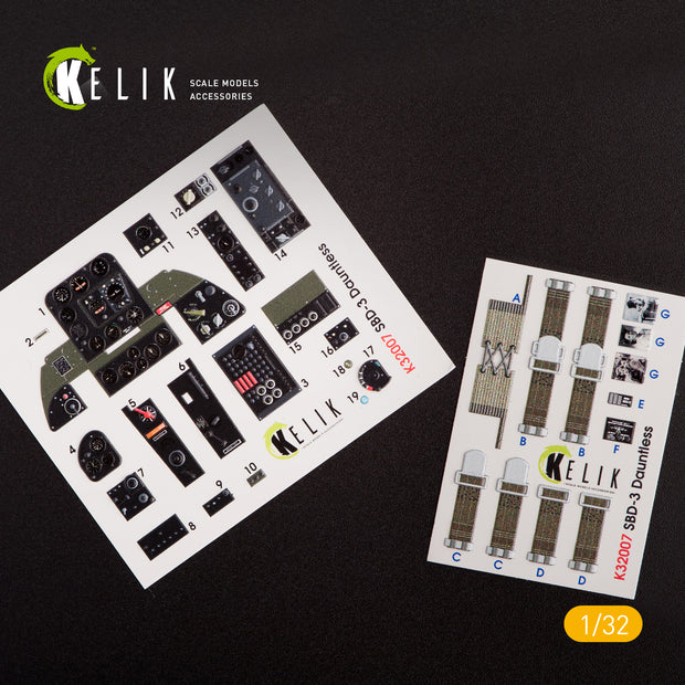 3D Decals Aircraft Douglas SBD-3 "Dauntless" interior (for Trumpeter model kit) Scale 1:32 KeliK K32007 USA (WW2)