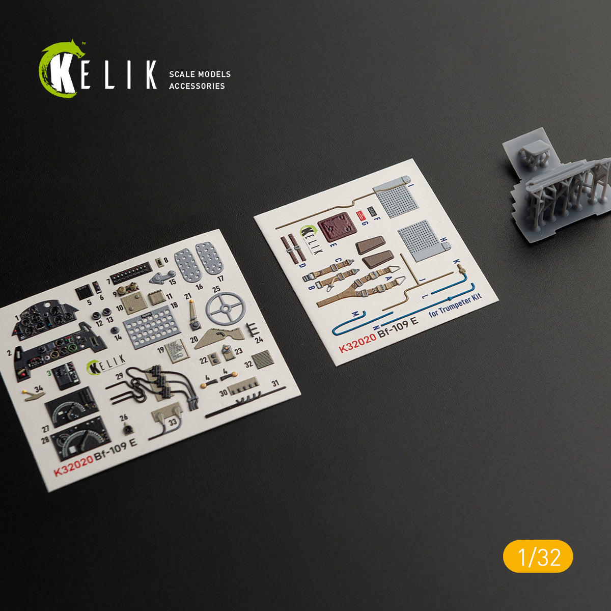 3D Decal Interior Messerschmitt BF-109 E with 3D printed parts (for Trumpeter plastic model kit) Scale 1:32 K32020 Germany (WW2)