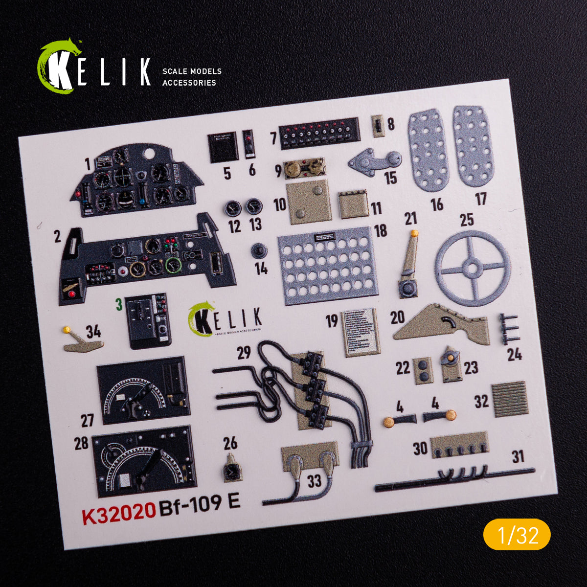 3D Decal Interior Messerschmitt BF-109 E with 3D printed parts (for Trumpeter plastic model kit) Scale 1:32 K32020 Germany (WW2)