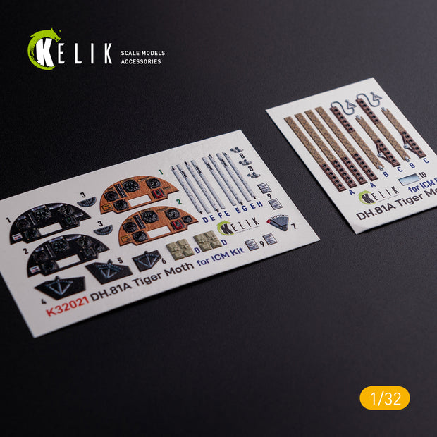 3D Decal Interior DH.81A Tiger Moth (for ICM plastic model kit) Scale 1:32 KeliK K32021 United Kingdom (WW2)