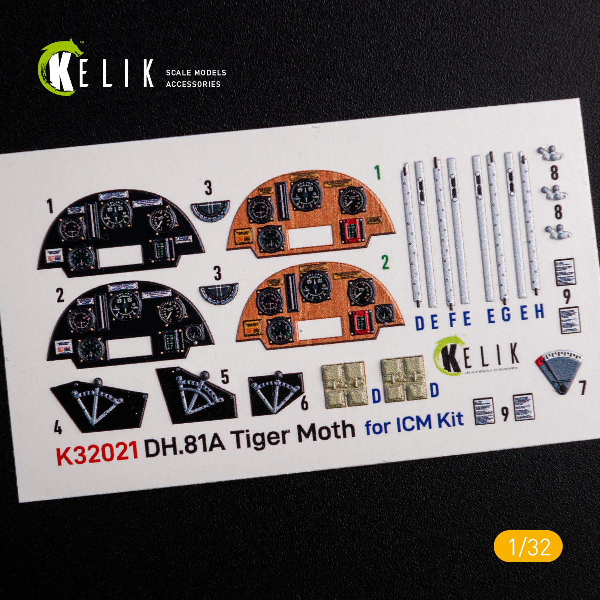 3D Decal Interior DH.81A Tiger Moth (for ICM plastic model kit) Scale 1:32 KeliK K32021 United Kingdom (WW2)