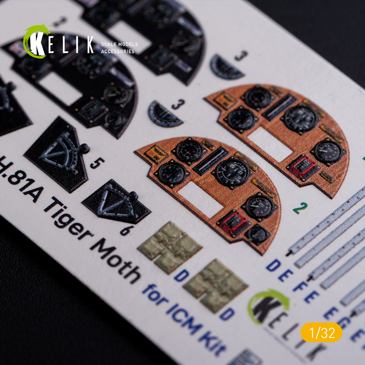 3D Decal Interior DH.81A Tiger Moth (for ICM plastic model kit) Scale 1:32 KeliK K32021 United Kingdom (WW2)