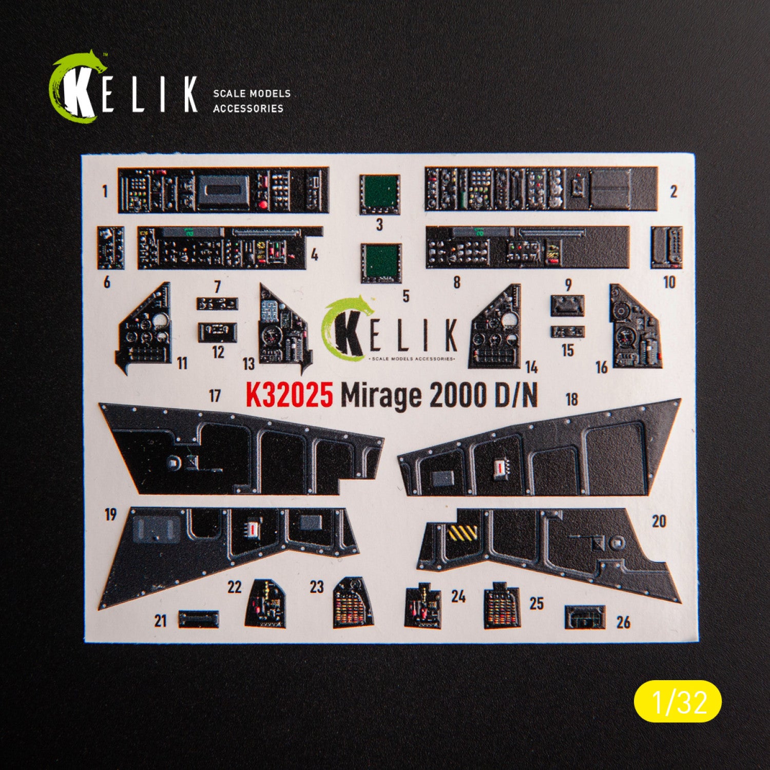 Dassault Mirage 2000DD/N. Interior 3D Decals (for Kitty Hawk / Zimimodel Aircraft model kit) Scale 1:32 KeliK K32025