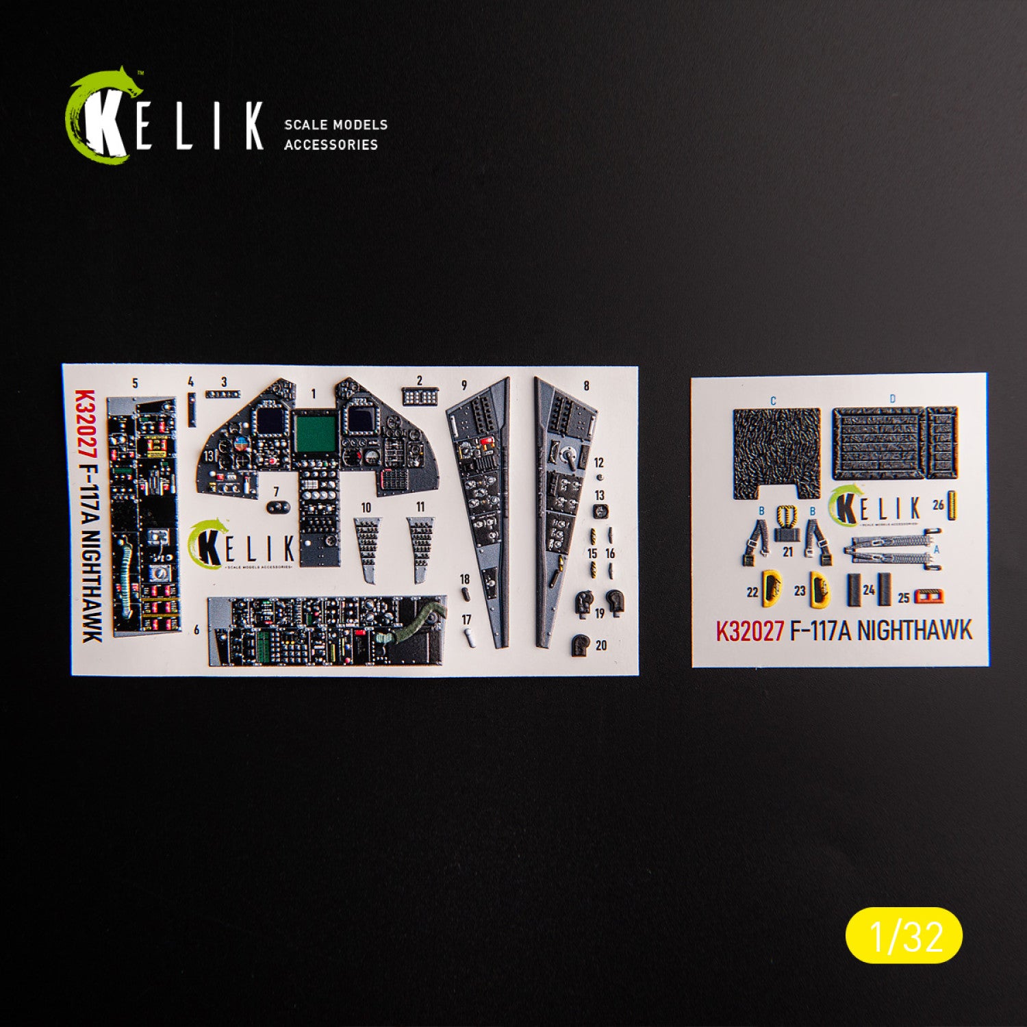 Lockheed F-117A - Type 1. Interior 3D Decals (for Trumpeter Aircraft model kit) Scale 1:32 KeliK K32027