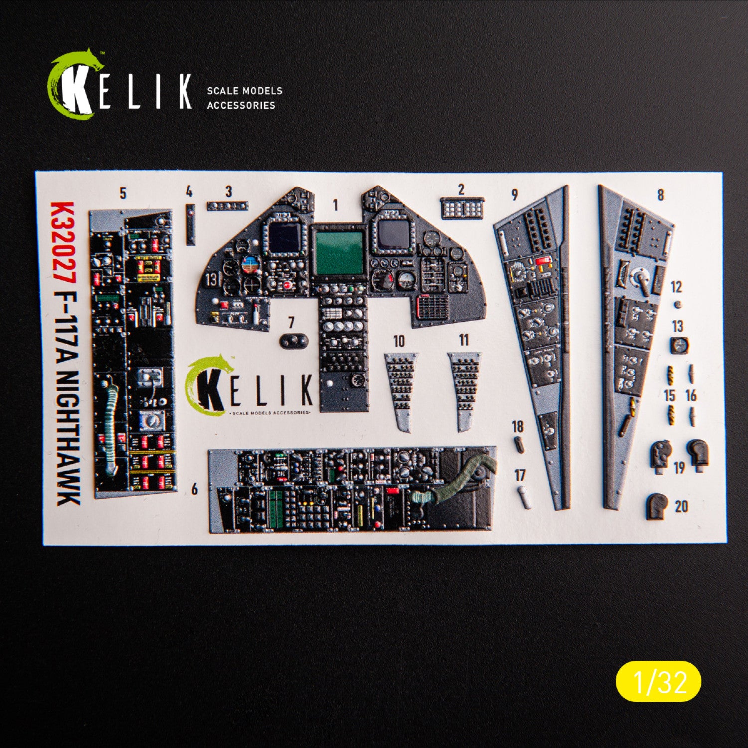 Lockheed F-117A - Type 1. Interior 3D Decals (for Trumpeter Aircraft model kit) Scale 1:32 KeliK K32027