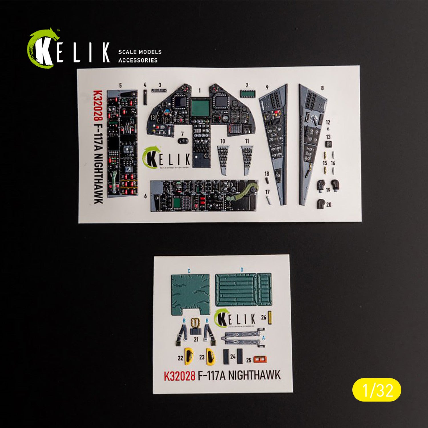 Lockheed F-117A - Type 2. Interior 3D Decals (for Trumpeter Aircraft model kit) Scale 1:32 KeliK K32028