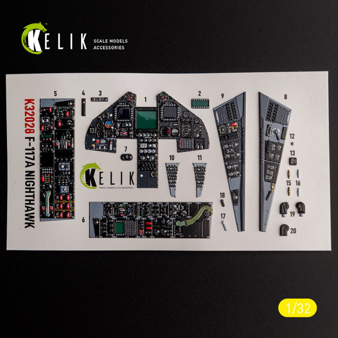 Lockheed F-117A - Type 2. Interior 3D Decals (for Trumpeter Aircraft model kit) Scale 1:32 KeliK K32028