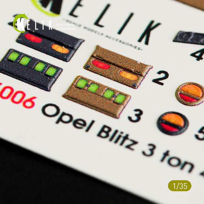 3D Decals Interior Opel Blitz 3ton 4x2 (for Tamiya plastic model kit) Scale 1:35 KeliK K35006 Germany (WW2)