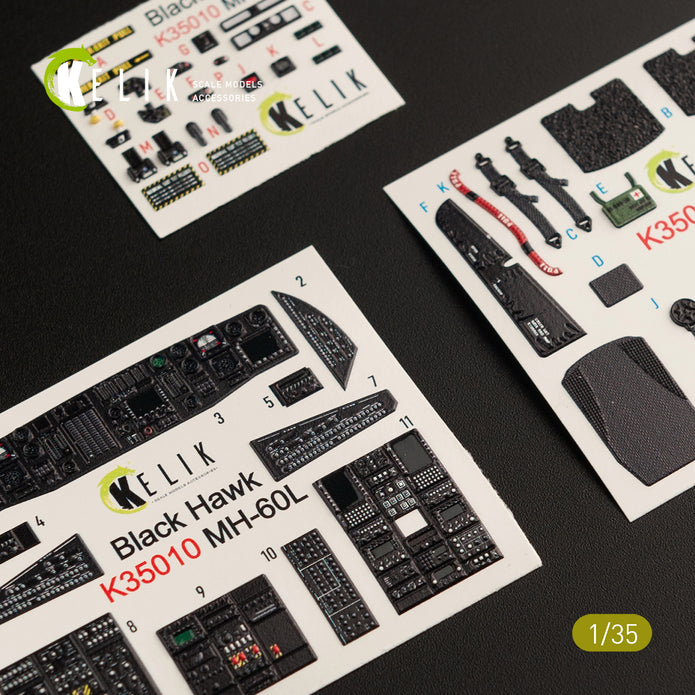 3D Decals Interior Helicopters Sikorsky MH-60L Black Hawk (for Kitty Hawk / Zimimodel plastic model kit) Scale 1:35 KeliK K35010 USA