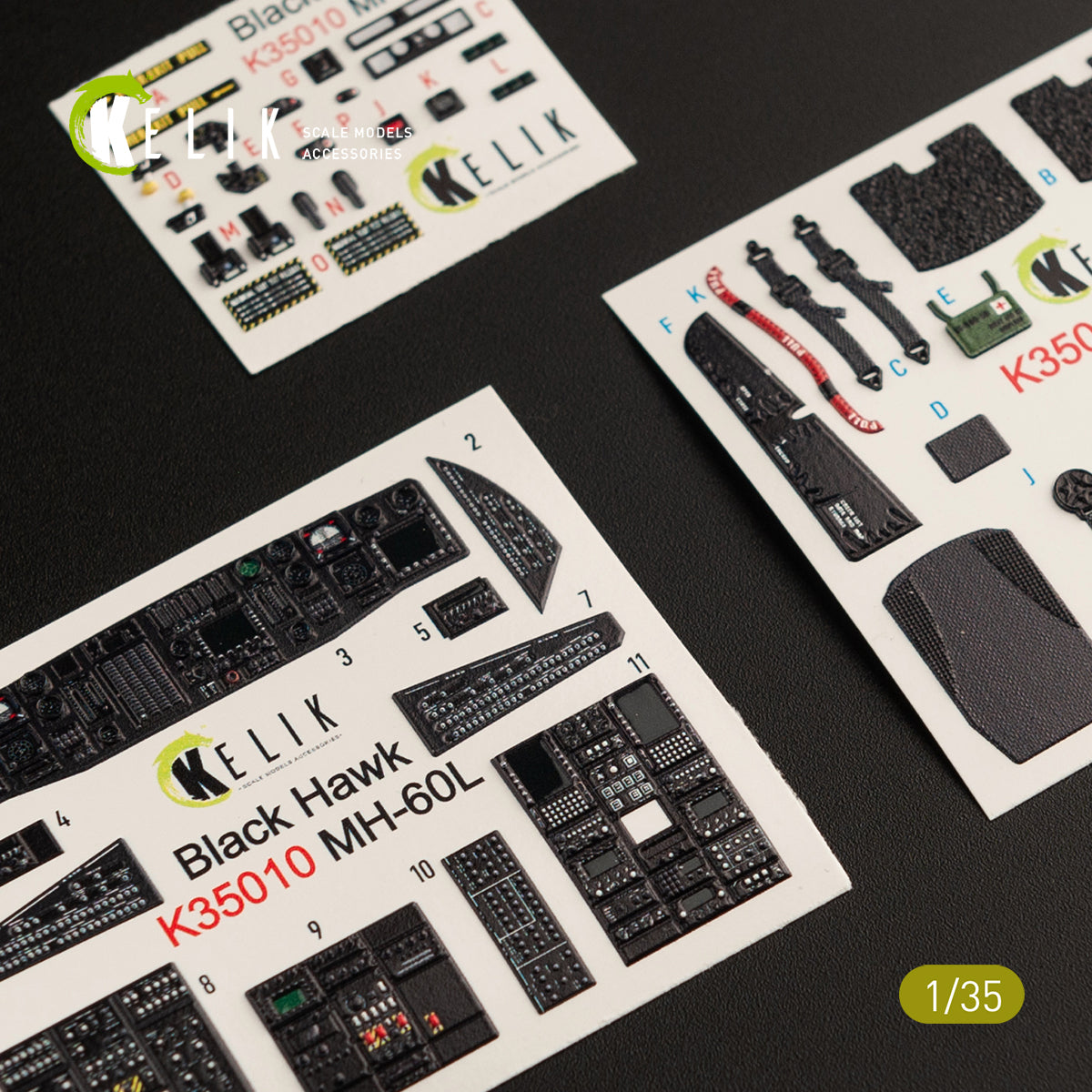 3D Decals Interior Helicopters Sikorsky MH-60L Black Hawk (for Kitty Hawk / Zimimodel plastic model kit) Scale 1:35 KeliK K35010 USA