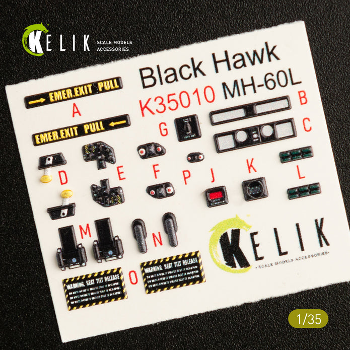 3D Decals Interior Helicopters Sikorsky MH-60L Black Hawk (for Kitty Hawk / Zimimodel plastic model kit) Scale 1:35 KeliK K35010 USA
