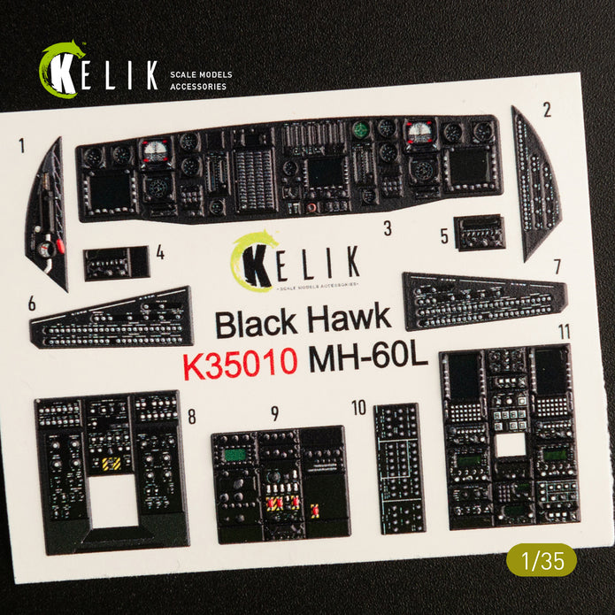 3D Decals Interior Helicopters Sikorsky MH-60L Black Hawk (for Kitty Hawk / Zimimodel plastic model kit) Scale 1:35 KeliK K35010 USA
