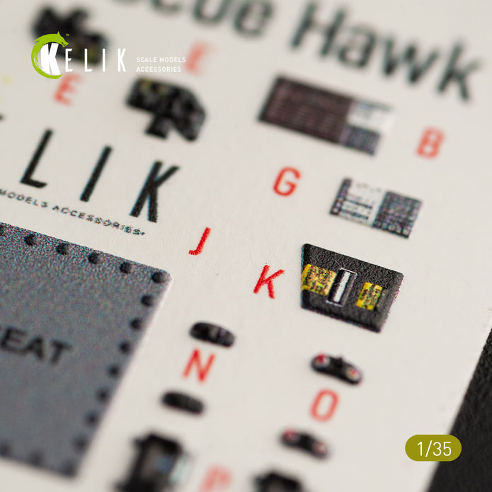 3D Decals Interior Helicopters HH-60H Rescue Hawk (for Kitty Hawk / Zimimodel plastic model kit) Scale 1:35 KeliK K35016 USA