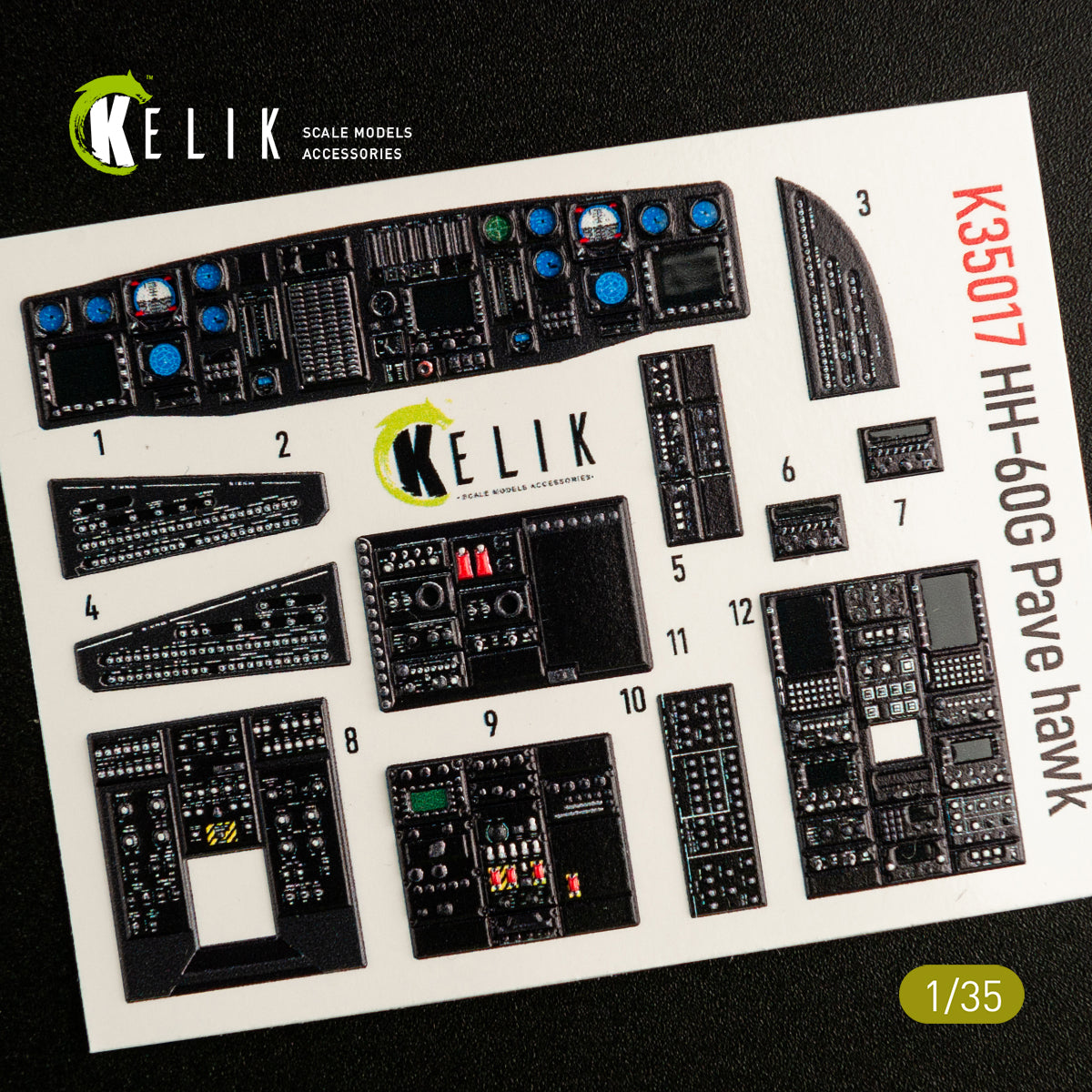 3D Decals Interior Helicopters HH-60G Pave Hawk (for Kitty Hawk / Zimimodel plastic model kit) Scale 1:35 KeliK K35017 USA