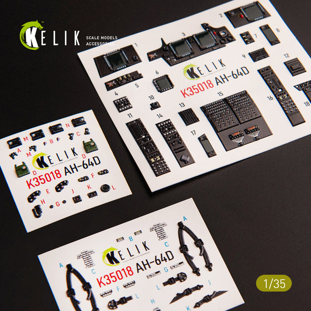 3D Decals Interior Helicopters AH-64D Apache (for Takom plastic model kit) KeliK K35018 Scale 1:35 USA