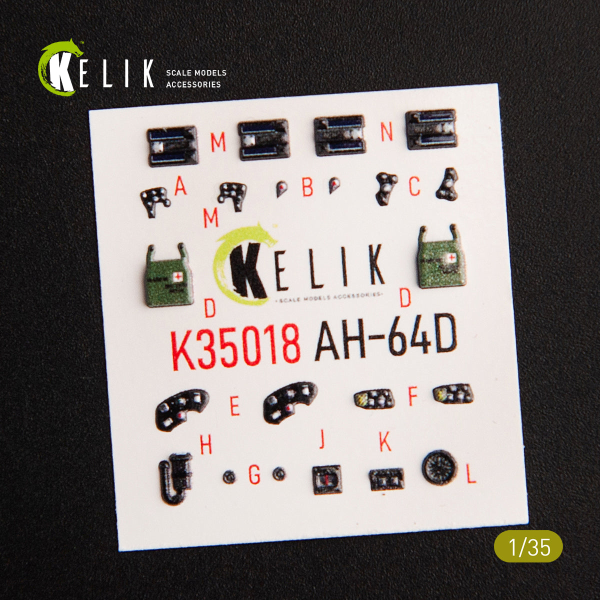 3D Decals Interior Helicopters AH-64D Apache (for Takom plastic model kit) KeliK K35018 Scale 1:35 USA