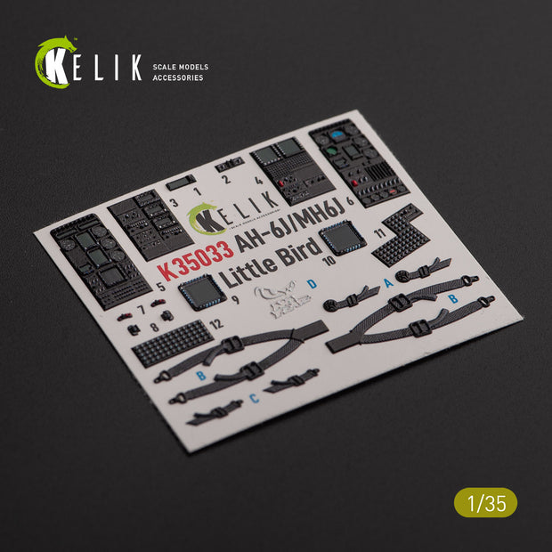 AH-6J/MH6J Little Bird. Interior 3D Decals (for Kitty Hawk / Zimimodel Helicopter model kit) Scale 1:35 KeliK K35033
