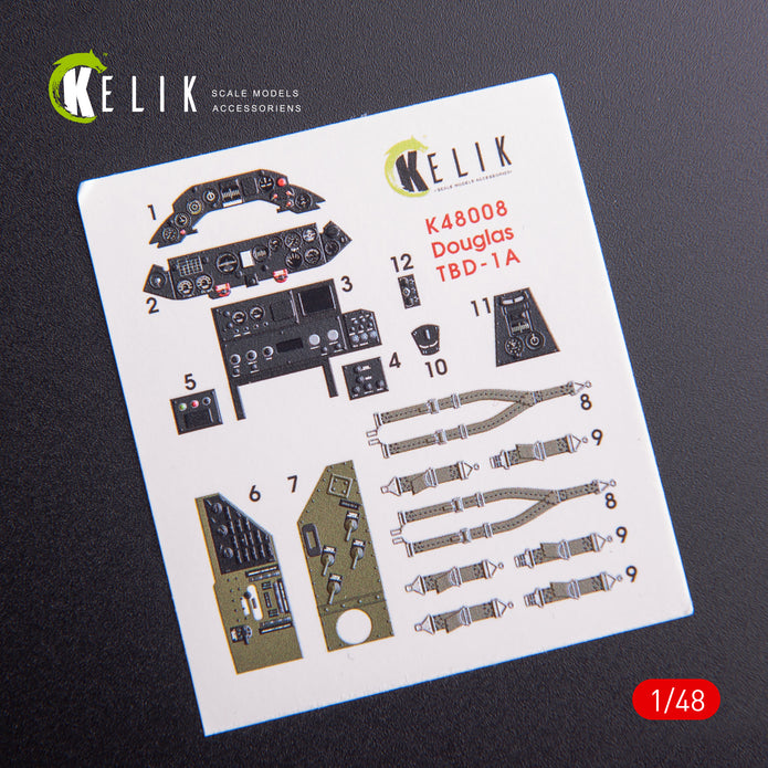 3D Decals Interior Aircraft Douglas TBD-1A Devastator (for GWH model kit) Scale 1:48 KeliK K48008 USA (WW2)