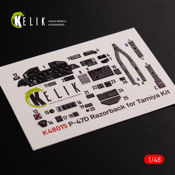 Interior 3D Decals Aircraft Republic P-47D Thunderbolt Razorback (for Tamiya Plastic Model Kit) Scale 1:48 KeliK K48015 USA (WW2)