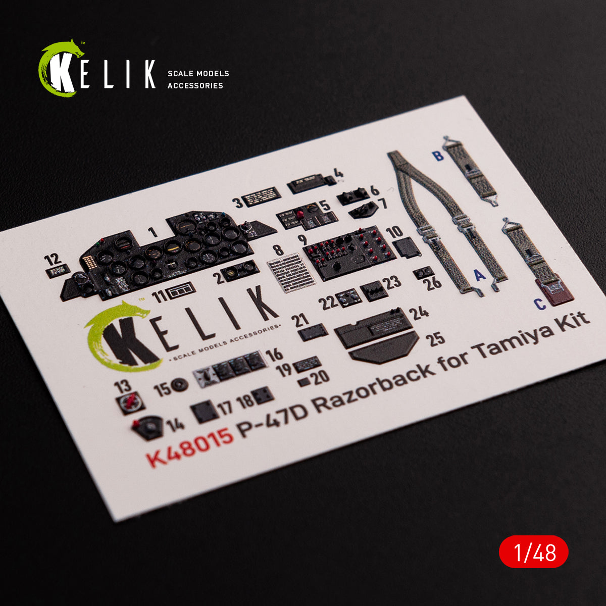 Interior 3D Decals Aircraft Republic P-47D Thunderbolt Razorback (for Tamiya Plastic Model Kit) Scale 1:48 KeliK K48015 USA (WW2)
