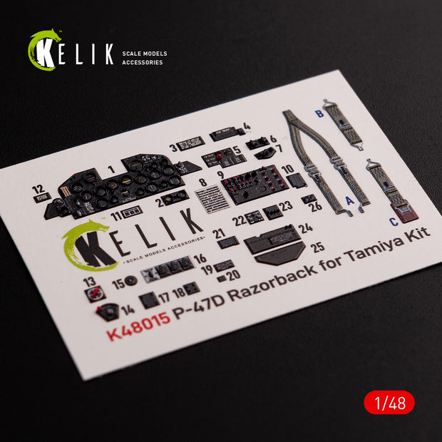Interior 3D Decals Aircraft Republic P-47D Thunderbolt Razorback (for Tamiya Plastic Model Kit) Scale 1:48 KeliK K48015 USA (WW2)