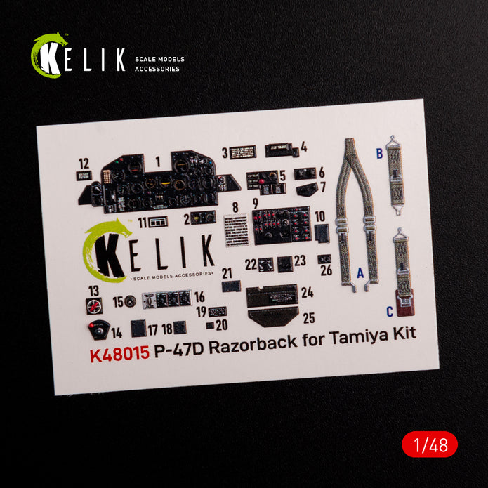 Interior 3D Decals Aircraft Republic P-47D Thunderbolt Razorback (for Tamiya Plastic Model Kit) Scale 1:48 KeliK K48015 USA (WW2)