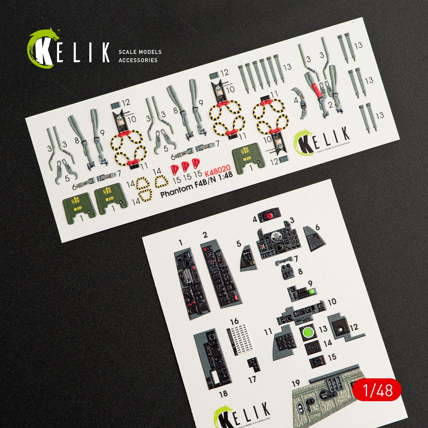 Interior 3D Decals Aircraft McDonnell Douglas F-4 (B,N) Phantom II (for Academy Plastic Model Kit) Scale 1:48 KeliK K48020 USA