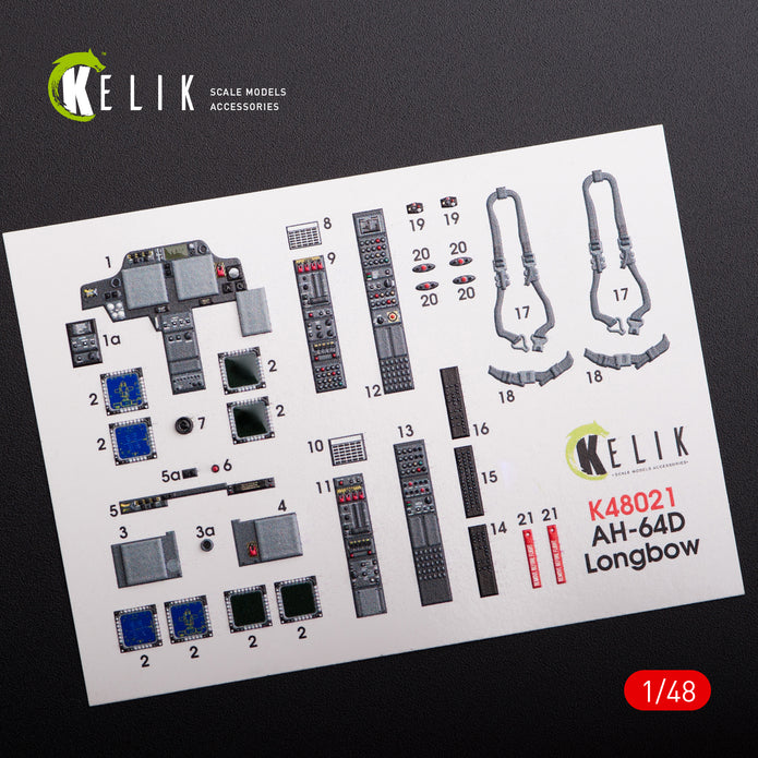 Interior 3D Decals Helicopters Boeing AH64D Apache Longbow (for Hasegawa Plastic Model Kit) Scale 1:48 KeliK K48021 USA