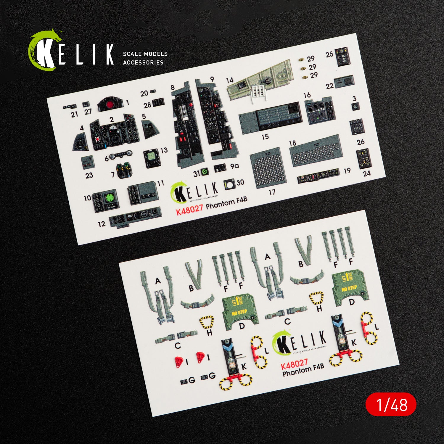 Interior 3D Decals Aircraft McDonnell Douglas F-4B Phantom II (for Tamiya model kit) Scale 1:48 KeliK K48027 USA