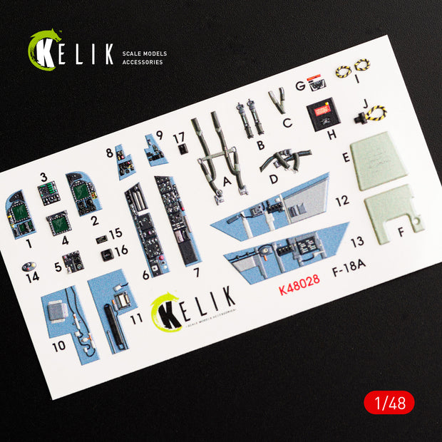Interior 3D Decals Aircraft McDonnell Douglas F/A-18A "Hornet" (for Kinetic Plastic Model Kit) Scale 1:48 KeliK K48028 USA