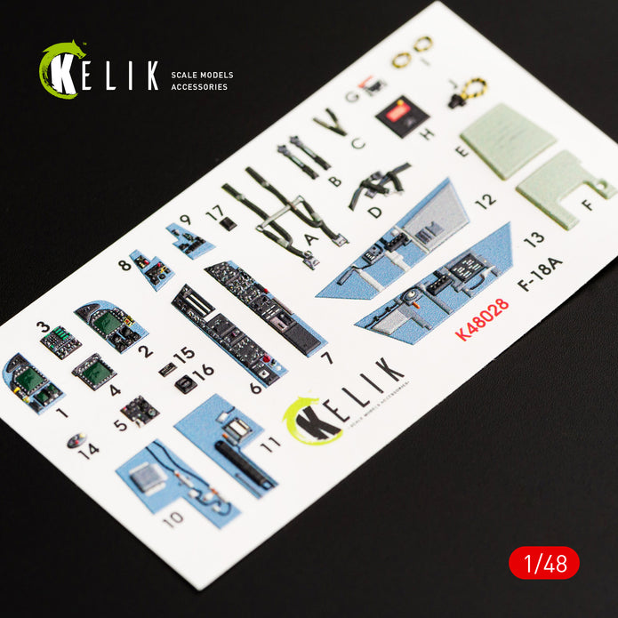 Interior 3D Decals Aircraft McDonnell Douglas F/A-18A "Hornet" (for Kinetic Plastic Model Kit) Scale 1:48 KeliK K48028 USA