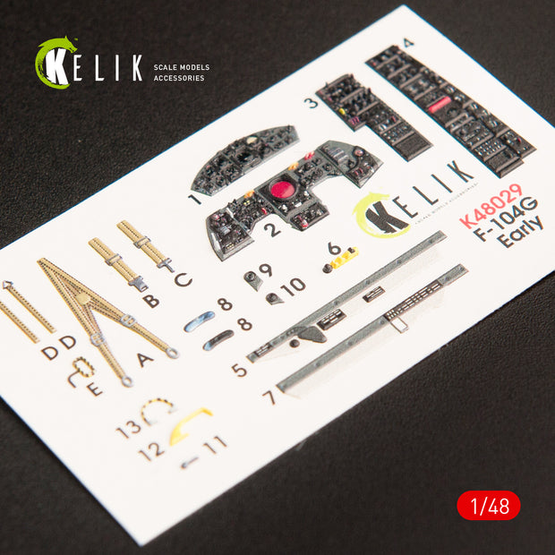 Interior 3D Decals Aircraft Lockheed F-104G Starfighter early (for Hasegawa model kit) Scale 1:48 KeliK K48029 USA