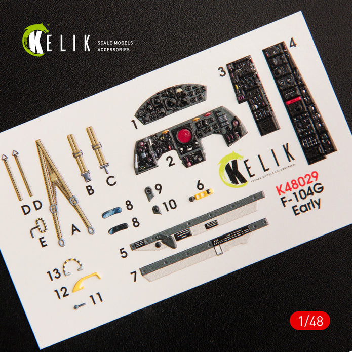 Interior 3D Decals Aircraft Lockheed F-104G Starfighter early (for Hasegawa model kit) Scale 1:48 KeliK K48029 USA