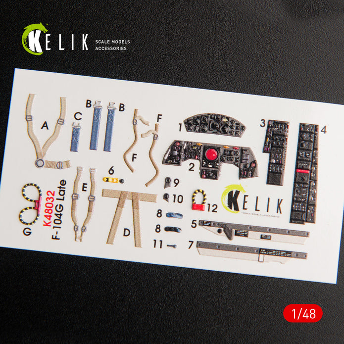 Interior 3D Decals Aircraft F-104G Starfighter late type (for Hasegawa Plastic Model Kit) Scale 1:48 KeliK K48032 USA