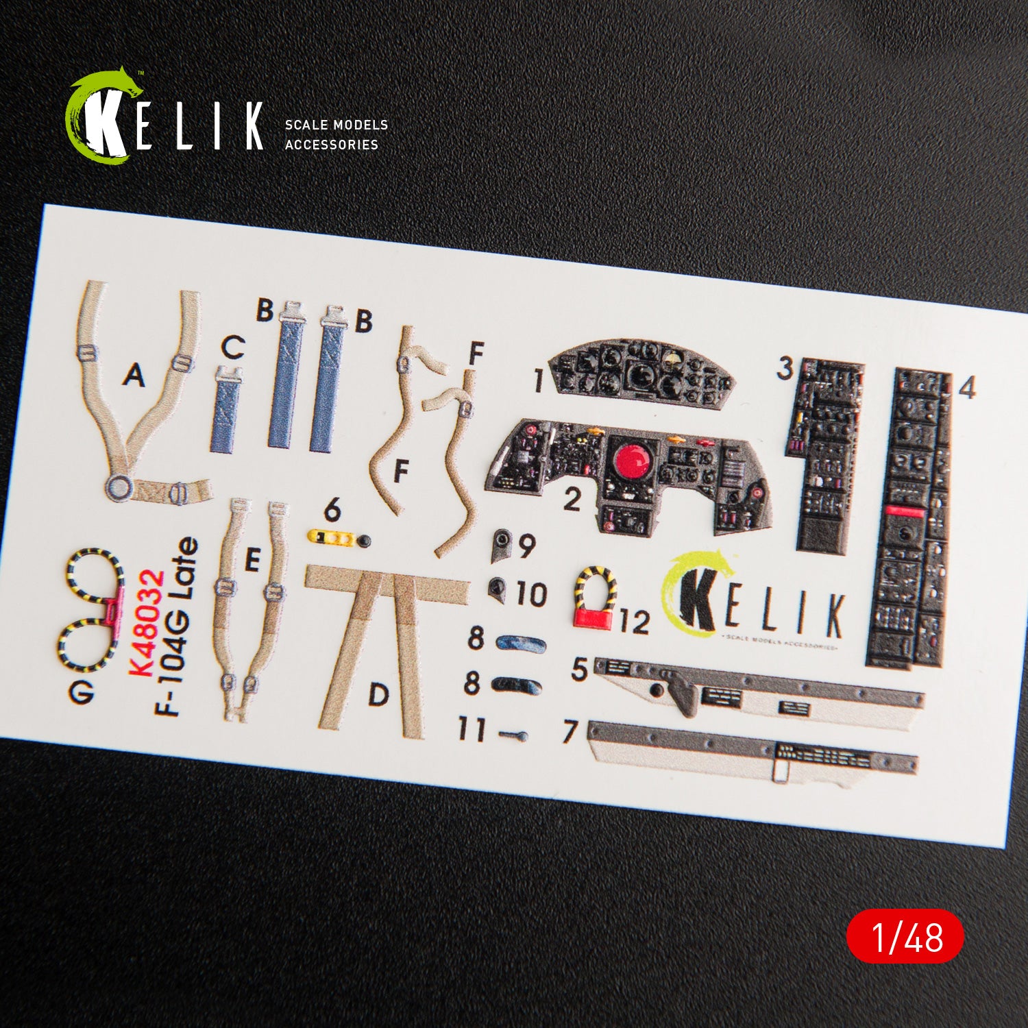 Interior 3D Decals Aircraft F-104G Starfighter late type (for Hasegawa Plastic Model Kit) Scale 1:48 KeliK K48032 USA