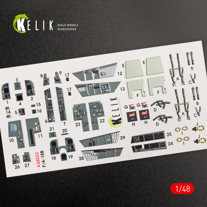 Interior 3D Decals Aircraft McDonnell Douglas F/A-18B "Hornet" (for Kinetic Model Kit) Scale 1:48 KeliK K48033 USA